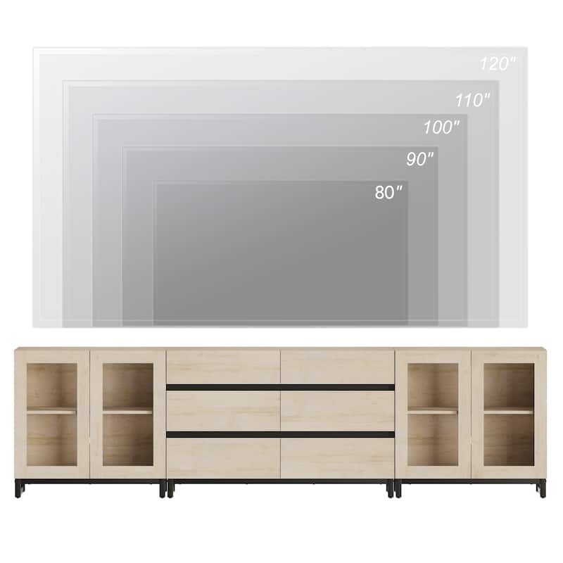 3 in 1 TV Stand for TVs up to 120 inches, Modern TV Console with Glass Doors and 6 Drawers for Living Room, Bedroom
