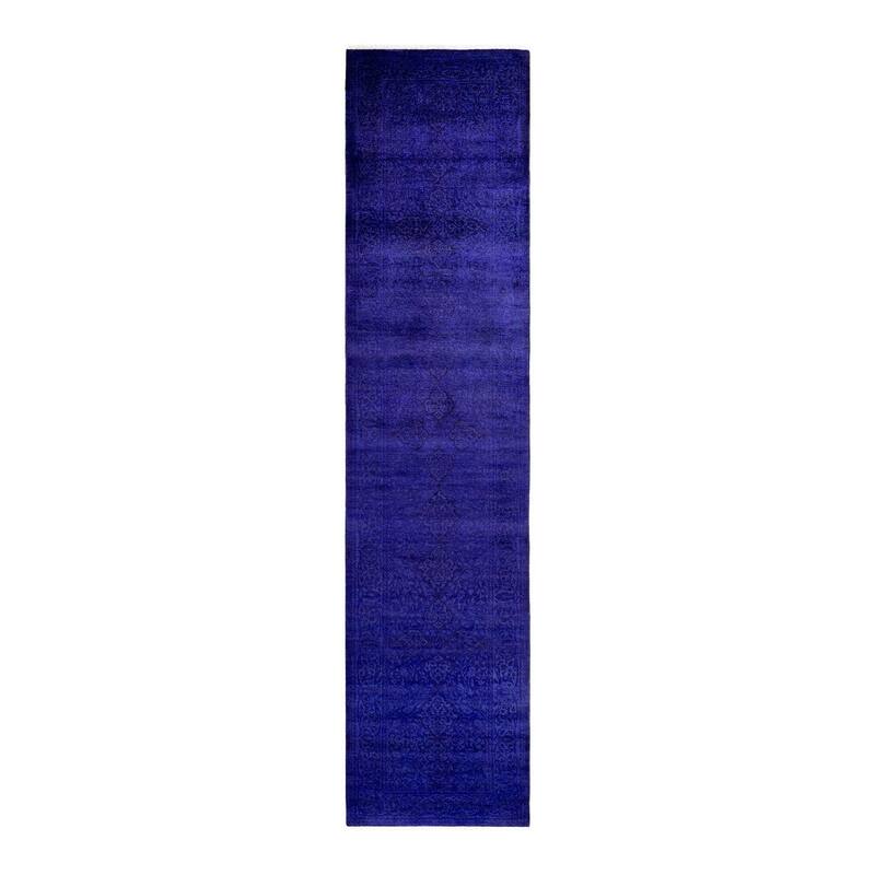 Overton Hand Knotted Wool Vintage Inspired Modern Contemporary Overdyed Navy Runner Rug - 2' 8" x 11' 7"