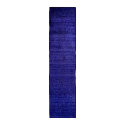 Overton Hand Knotted Wool Vintage Inspired Modern Contemporary Overdyed Navy Runner Rug - 2' 8" x 11' 7"