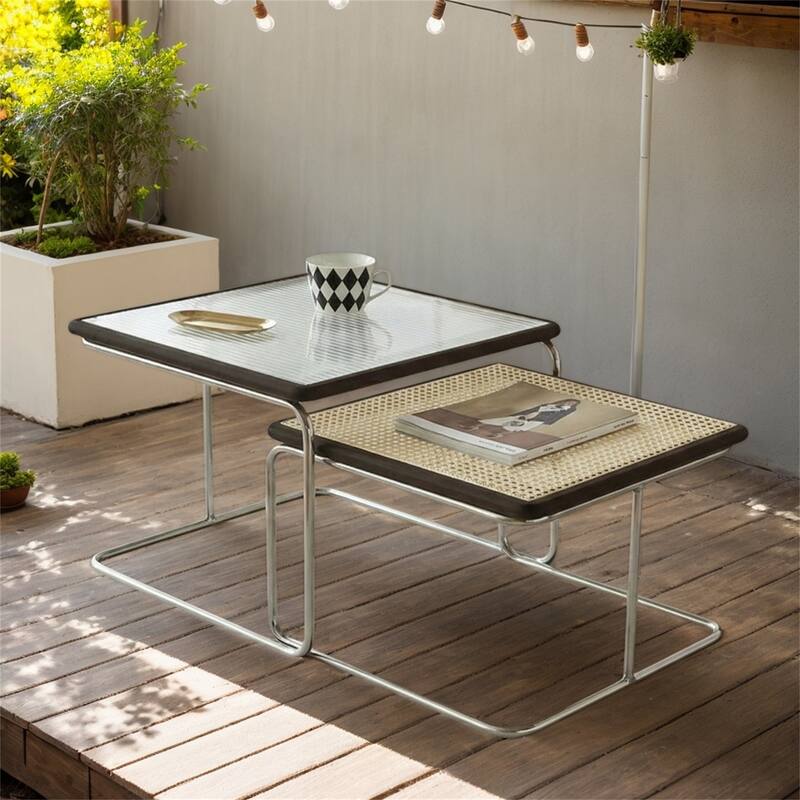 Modern Mobile Coffee Table with Solid Wood Frame for Indoor/Outdoor Use.