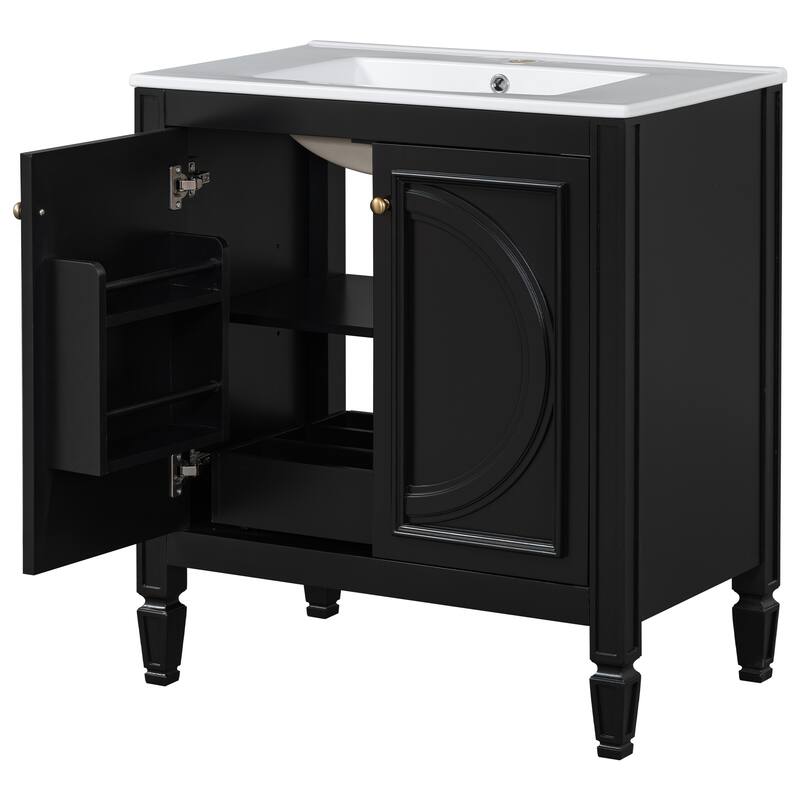 30" Bathroom Vanity With Sink, Two Doors With Shelf, Soft Close Door Hinges, Vintage Style
