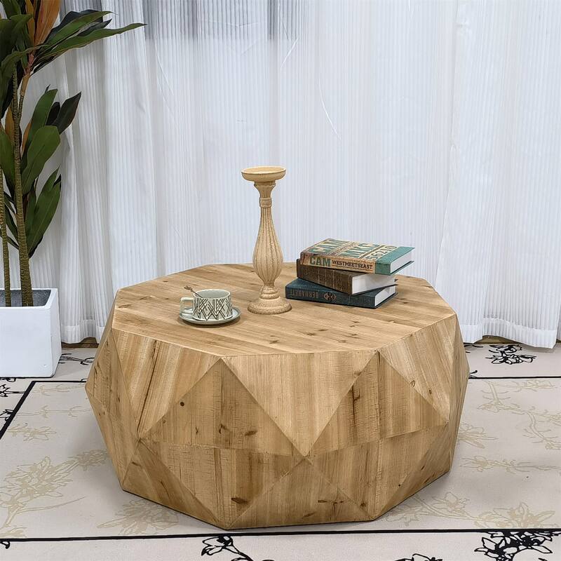 Three-dimensional Embossed Pattern Design American Retro Style Coffee Table - Natural