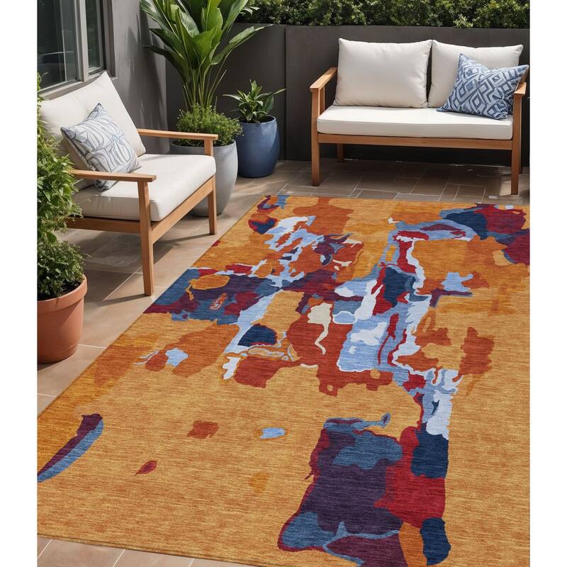 HomeRoots Abstract Transitional Rectangle Outdoor Rug - 5' X 8'