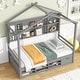 preview thumbnail 26 of 33, Elegant Twin House Bed Kids Bed with Roof Frame,Bedside Storage Shelves,Ladder and Guardrail