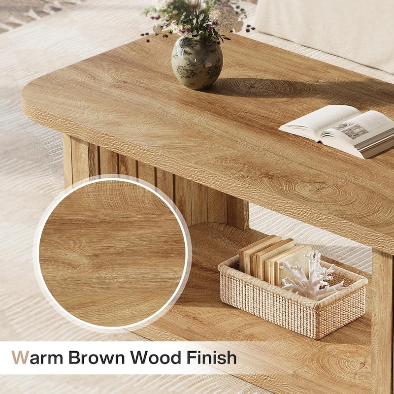 47.24-Inch Farmhouse Wood Coffee Table, 2-Tier Center Cocktail Living Room Table