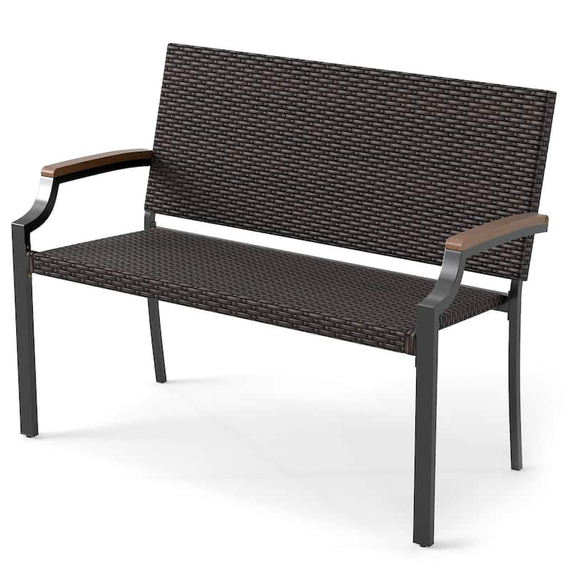 Costway 1/2 PCS Patio Wicker Loveseat Chair with Acacia Wood Armrests - 1 PCS