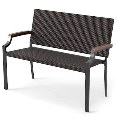 Costway 1/2 PCS Patio Wicker Loveseat Chair with Acacia Wood Armrests