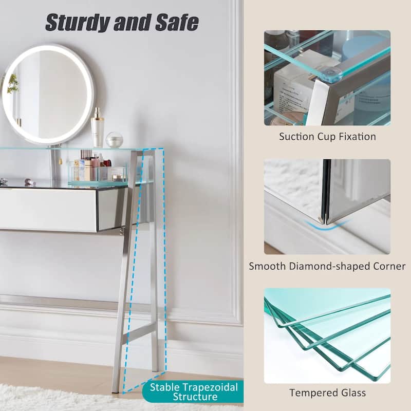33.9" Mirrored Makeup Vanity Desk with Mirror and Lights