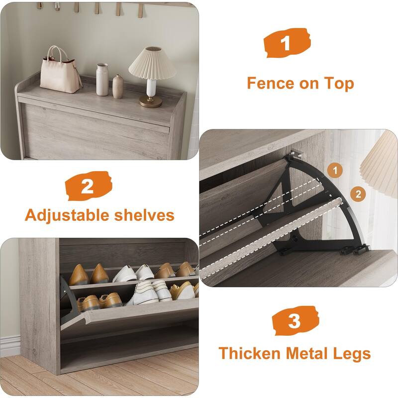 Shoe Cabinet with 3/2/4 Flip Drawers, Modern Shoe Storage for Entryway, Wooden Shoe Organizer Cabinet