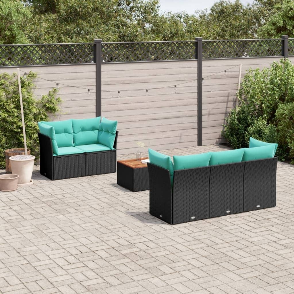 vidaXL 6 Piece Patio Sofa Set with Cushions Black Poly Rattan - 24.4 x 24.4 x 27.2