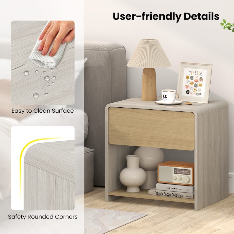 Gymax Modern Style Nightstand 2-Tier Sofa Side Bedside Table w/ Drawer
