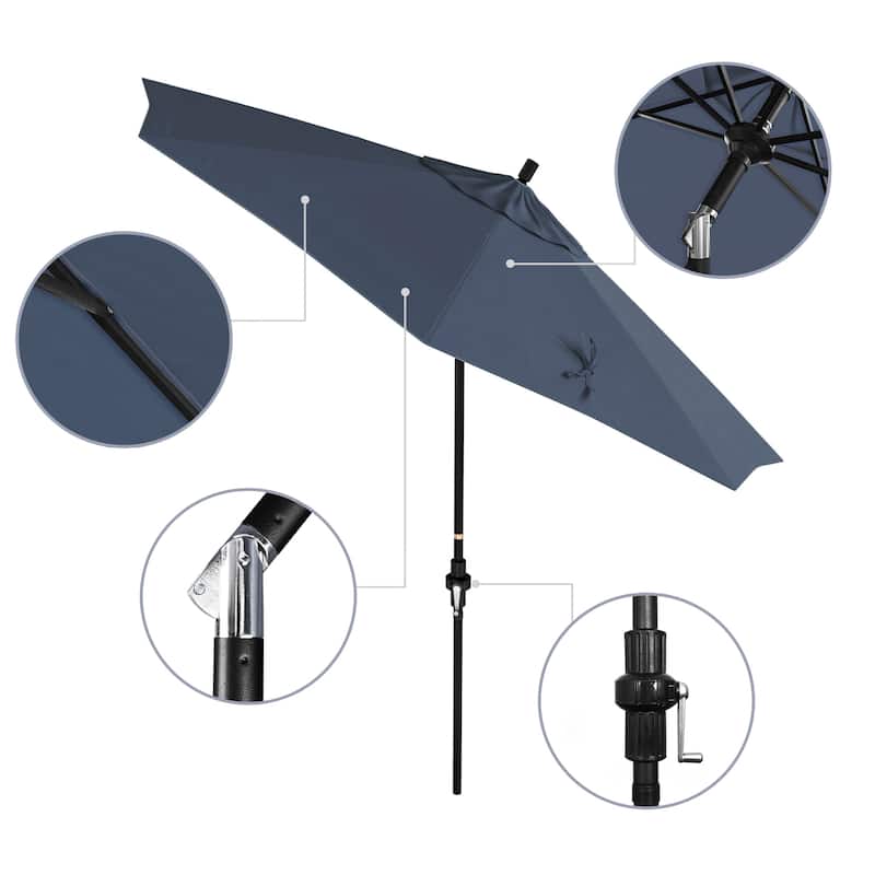 California Umbrella 9' Rd Golden State Series Patio Umbrella Black Aluminum Frame Crank Lift Collar Tilt Pacifica Pacific Blue