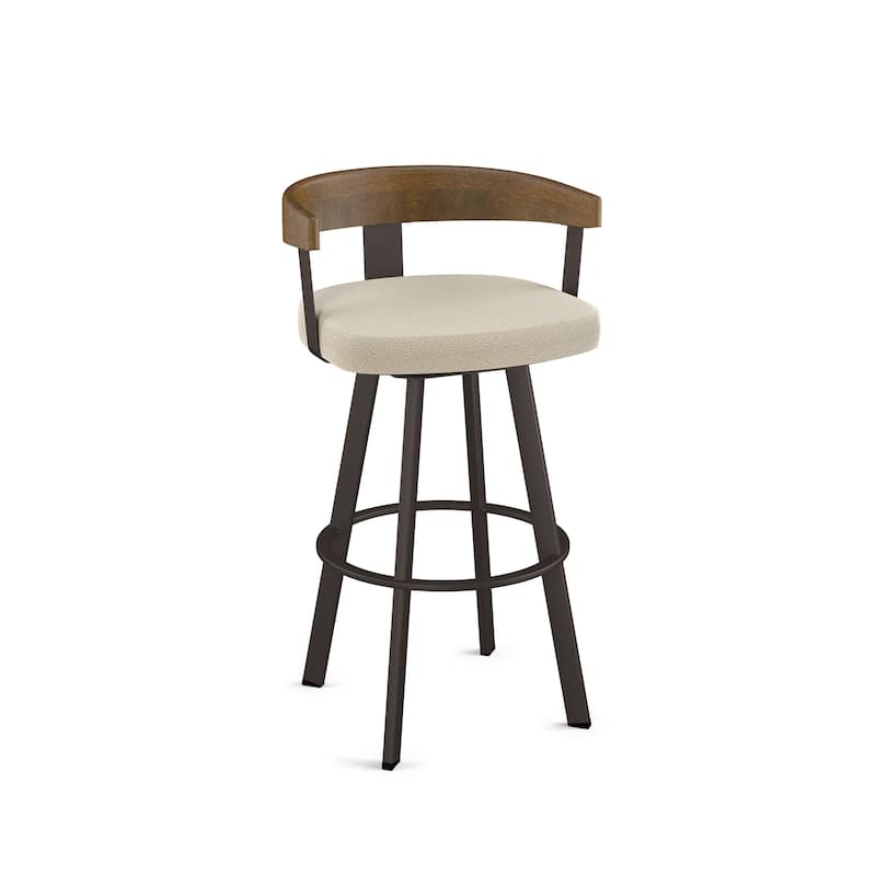 Amisco Lars Swivel Counter and Bar Stool - Dark Brown Metal / Cream Boucle Polyester - Counter Height