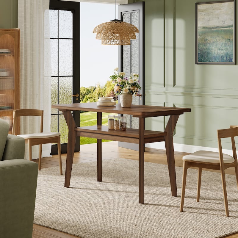 Small Farmhouse Dining Table with Solid Wood Legs