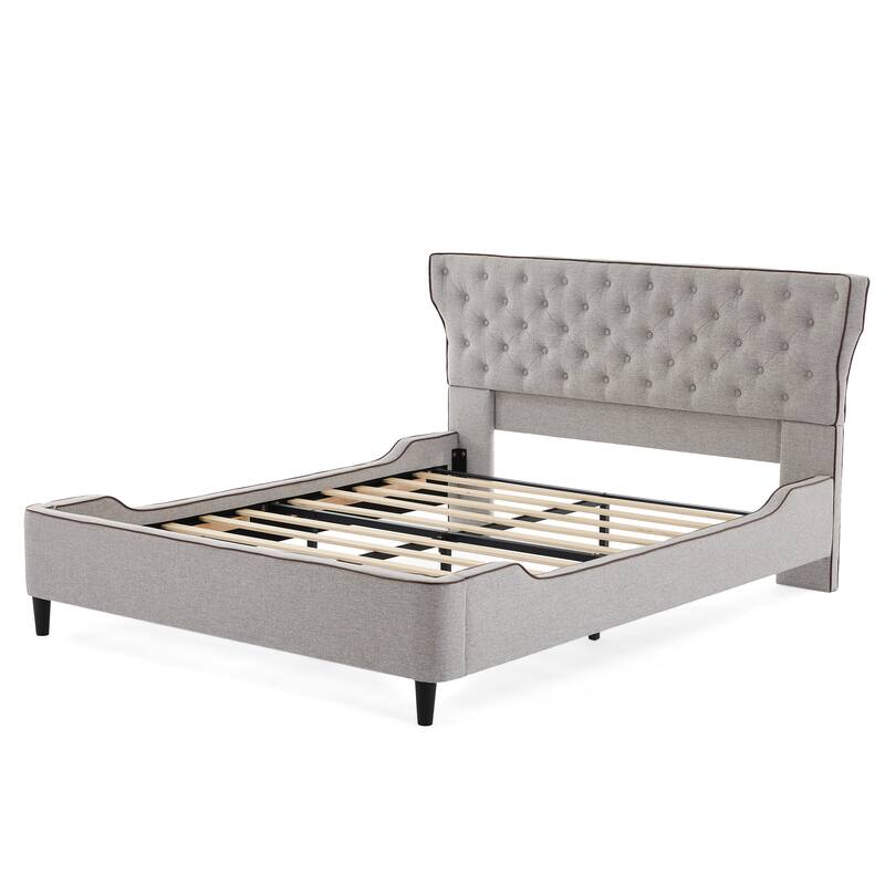 Christopher Knight Home - Aveline Modern Upholstered Platform Bed with Curved Back Headboard and Button Tufted Design