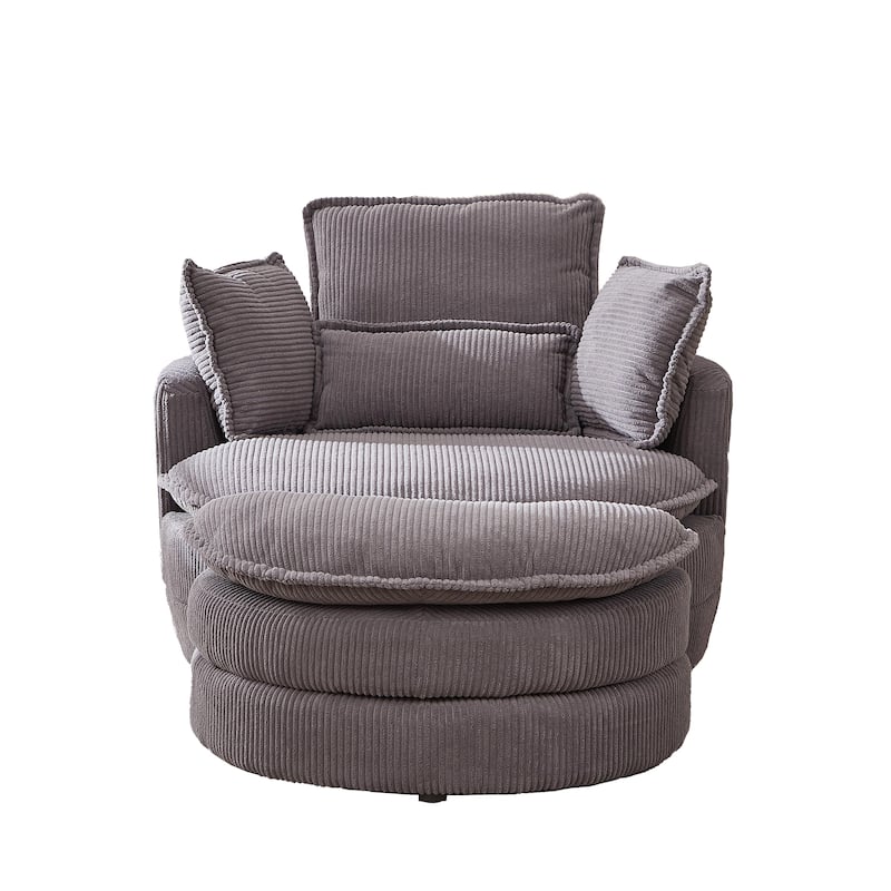 52" Upholstered Swivel Barrel Chair with Moon Storage Ottoman