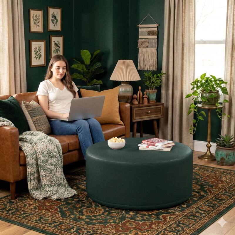 Jaxx Candler Round Couch Ottoman Large Coffee Table & Foot Rest