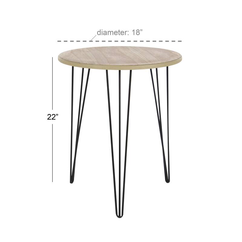 Brown Wooden Accent Table with Black Metal Hairpin Legs
