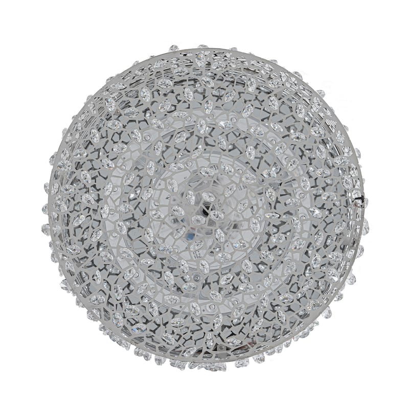 LED Flush Mount Ceiling Light with Stainless Steel Shade and Crystal - Dia.14.17-in