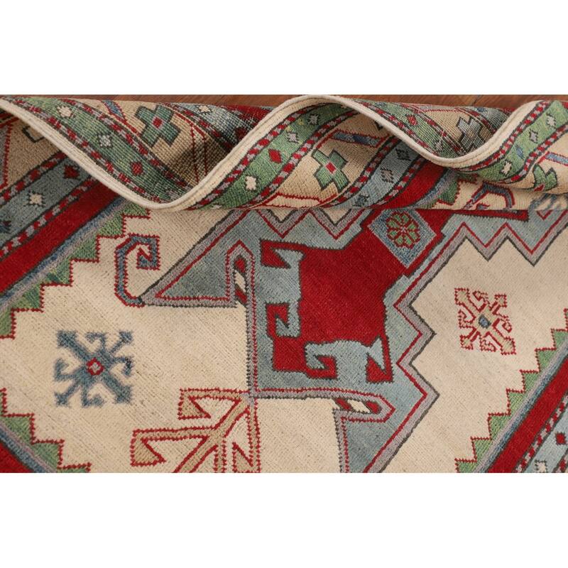 Ivory Kazak Accent Rug Handmade Wool Carpet - 3'4" x 5'0"