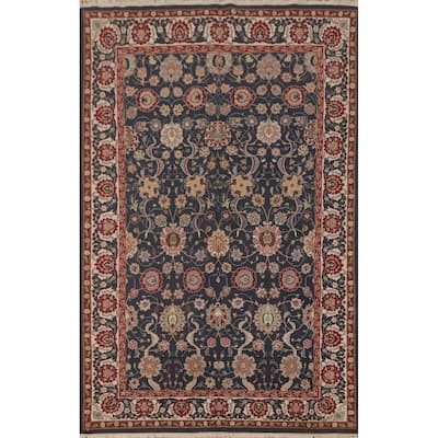 All-Over Floral Blue Tabriz Oriental Area Rug Hand-Knotted Wool Carpet - 5'9" x 8'10"