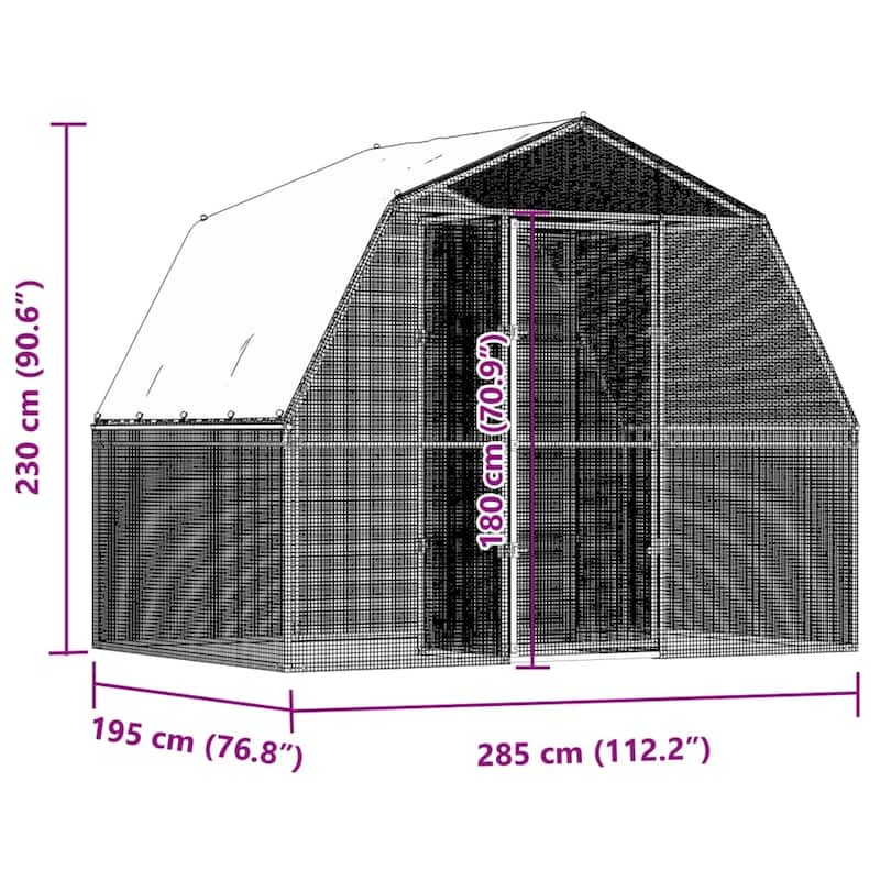 vidaXL Chicken Cage with Roof and Door Hen Coop Outdoor Silver Galvanized Steel
