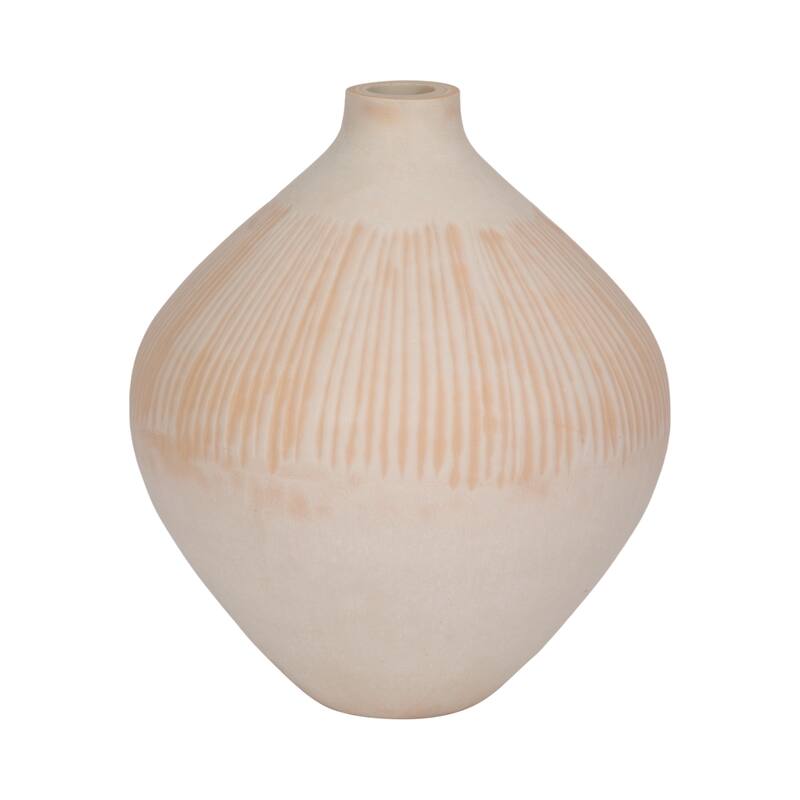 Glass Small Modern Textured Ribbed Vase - Ivory
