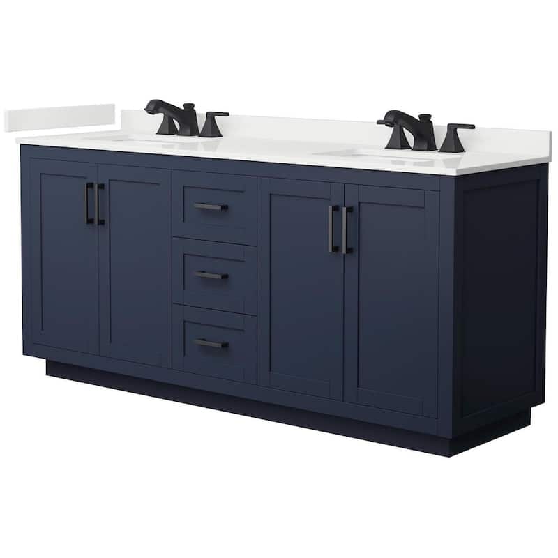 Wyndham Collection WCF292972D-QTZ-US3MXX Miranda 72" Free Standing - Dark Blue / White Quartz Top / Matte Black