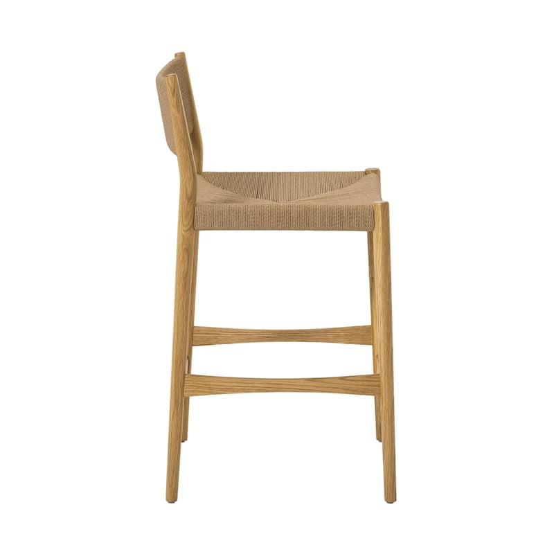 Erie Solid Wood and Woven Paper Cord Bar or Counter Height Chair Bar Stool