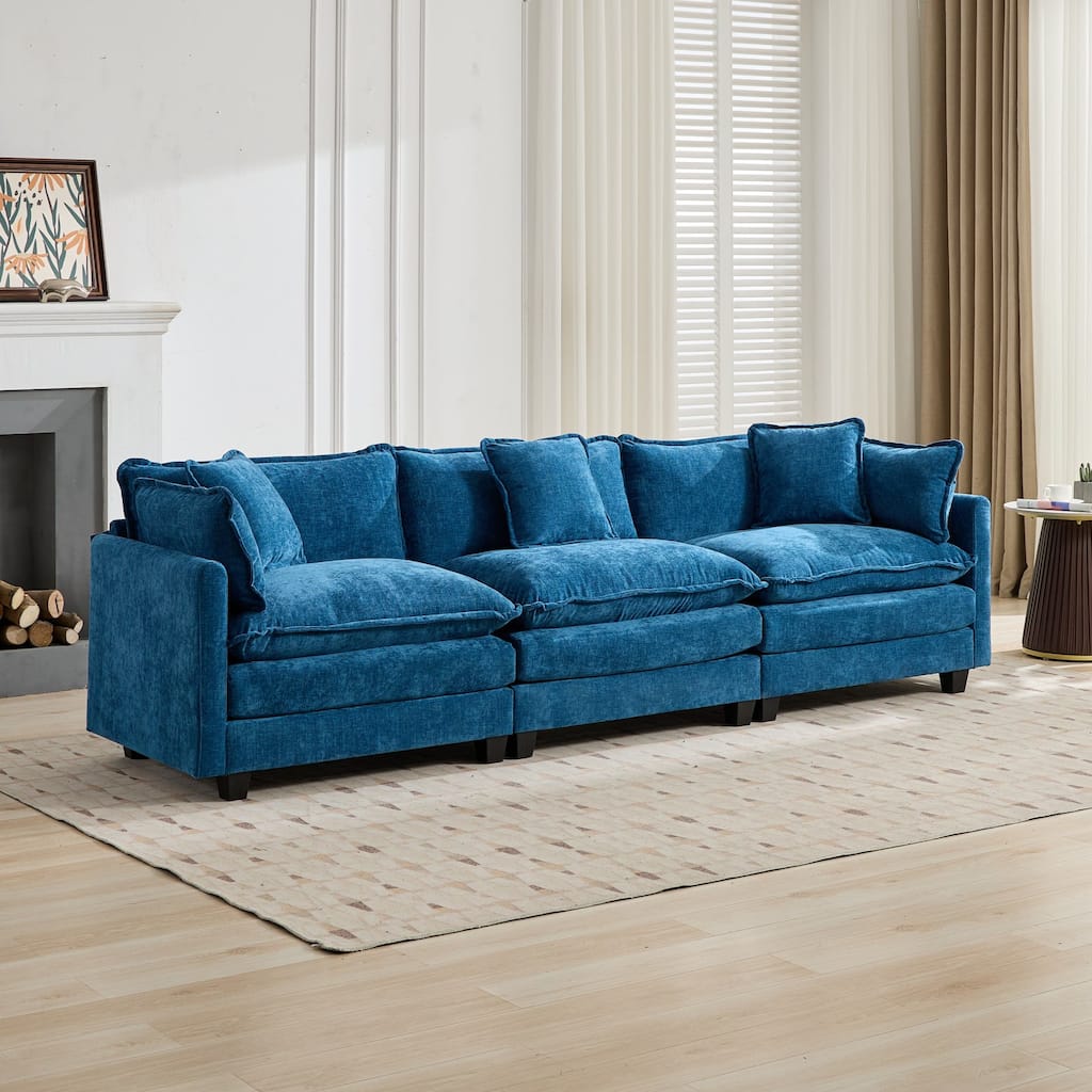 Roomfitters Large Upholstered 3-Seater Sofa with Plush Cushions and Pillows, Modern Cloud Couch for Living Room