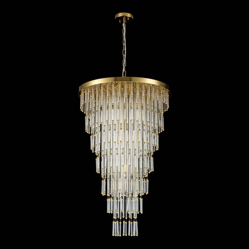 13-Light Glam Luxury Gold Large Glass Chandelier for Dining Room - 23.6 in. W x 118.1 in. H