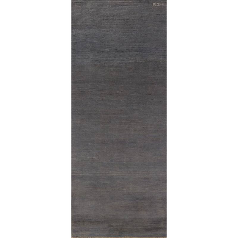 Blue & Gray Modern Gabbeh Runner Rug Handmade Wool Carpet - 2'10" x 9'7"