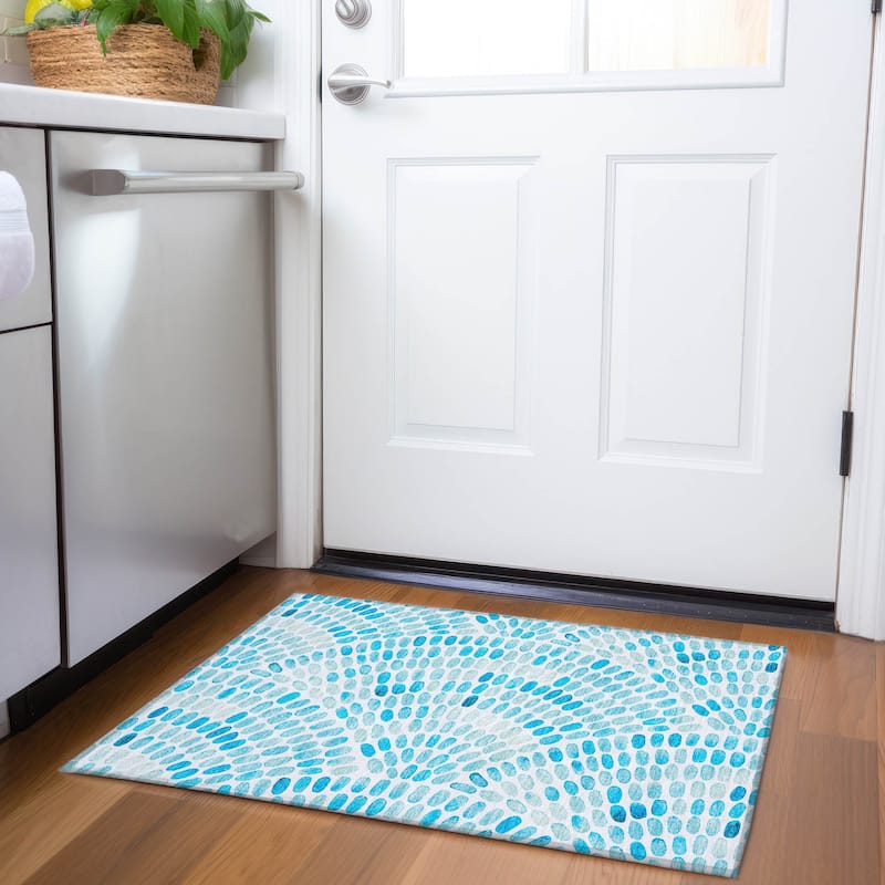 Premium Washable Super Soft Contemporary Mosaic Mayfield Rug - Aqua - 1' 8" x 2' 6" - Rectangle