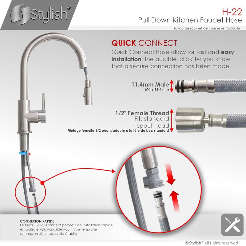 STYLISH 61 Inch Grey Pull Down Kitchen Faucet Hose