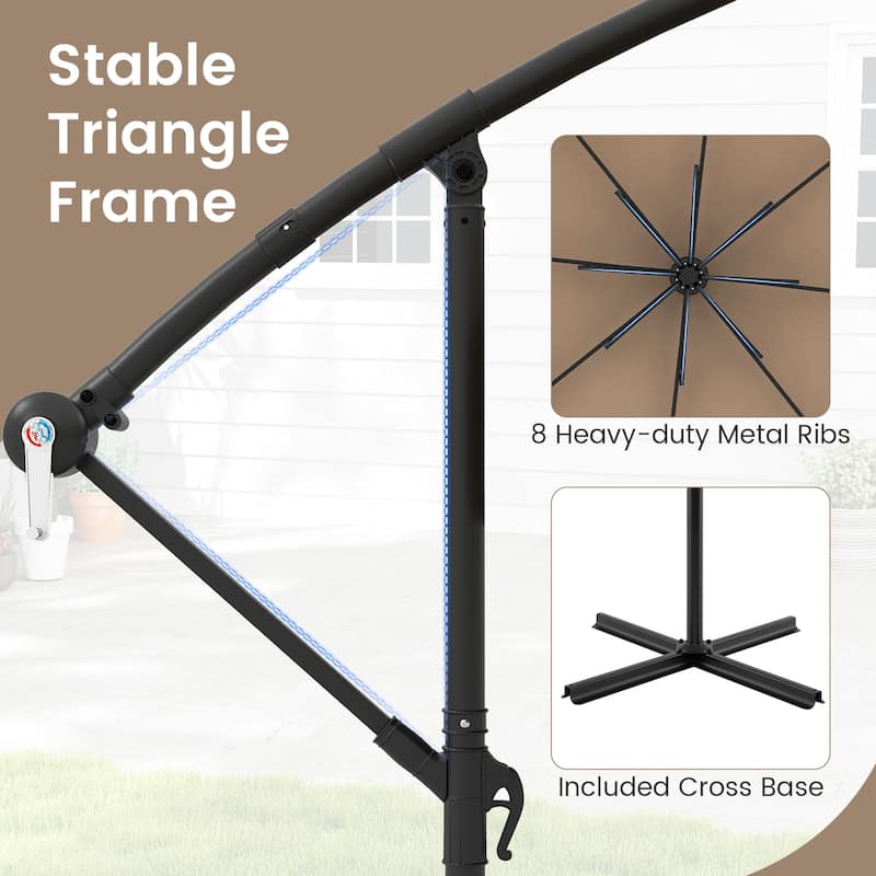 Gymax 10FT Offset Hanging Umbrella Patio Cantilever Umbrella w/ Easy