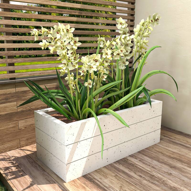 Oasis Modern Fiberstone Weather Resistant Planter Box With Drainage Holes for Garden Back yard Home Office