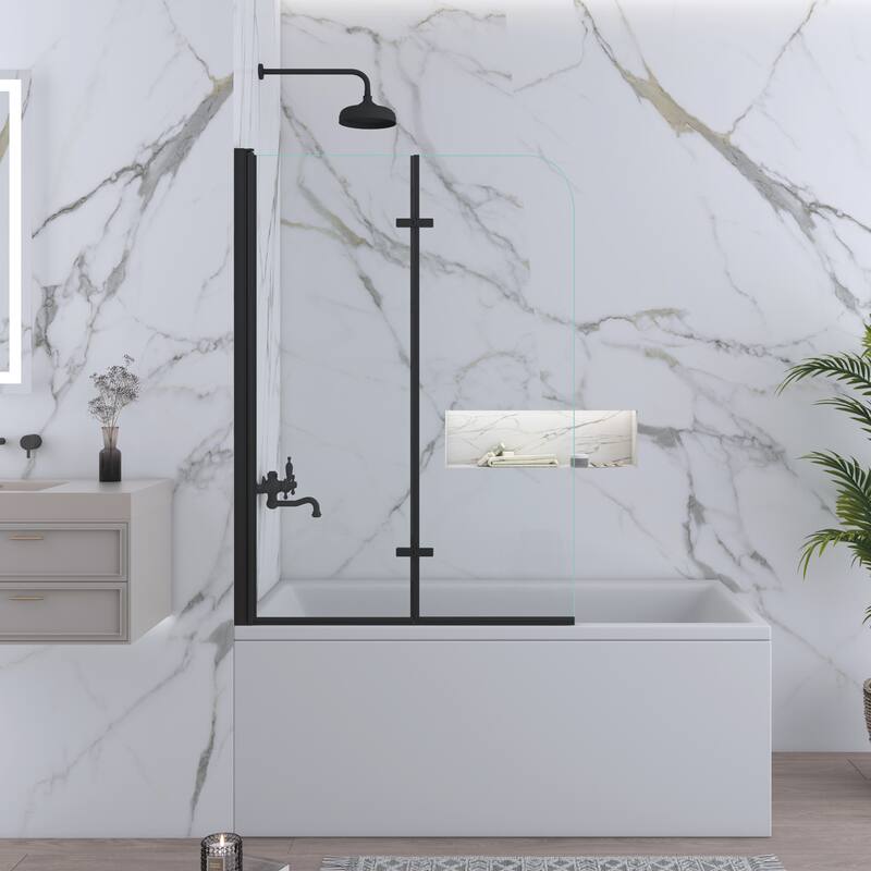 39 in. W x 55 in. H Pivot Tub Door in Matte Black with Clear Tempered Glass - 39"X55" - Black