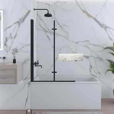 39 in. W x 55 in. H Pivot Tub Door in Matte Black with Clear Tempered Glass