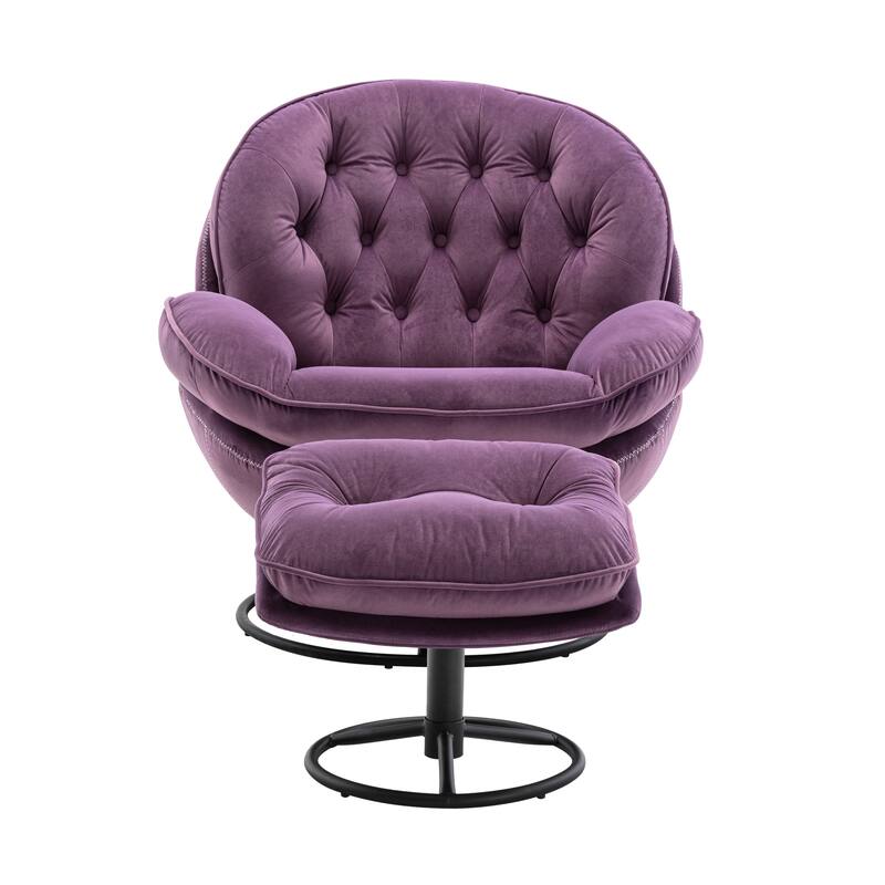 Velvet Swivel Accent Chair with Ottoman & Metal Legs (360° Rotation)