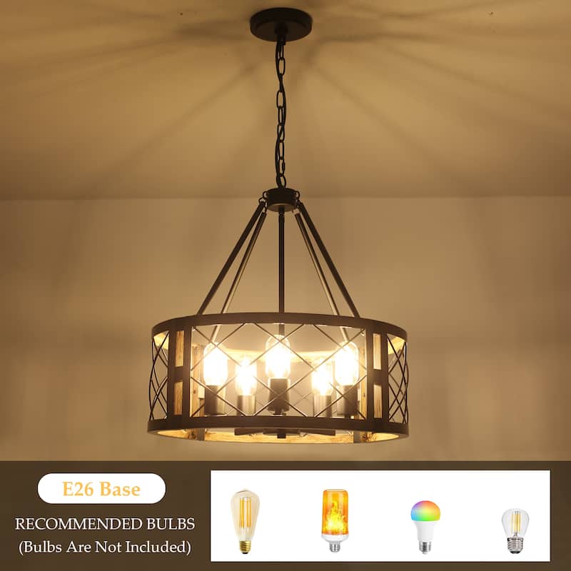 5-Light Rustic Drum Chandelier for Living Room Kitchen with No Bulbs Included