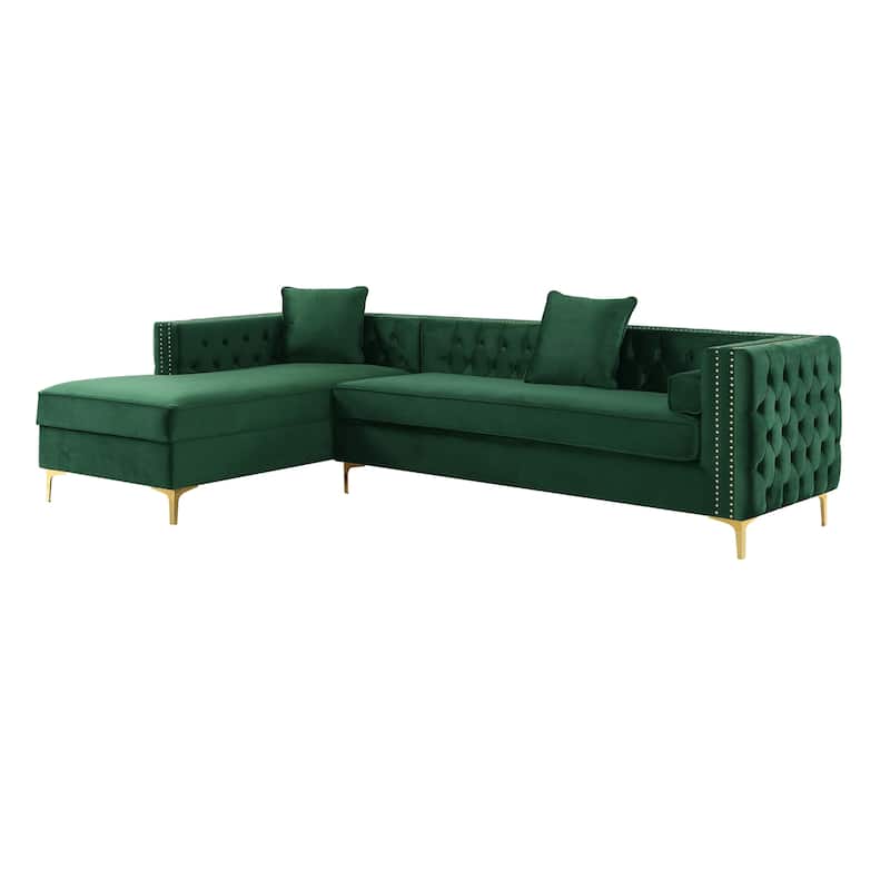 Dante Velvet Chaise Sectional Sofa - Hunter Green - Left Facing