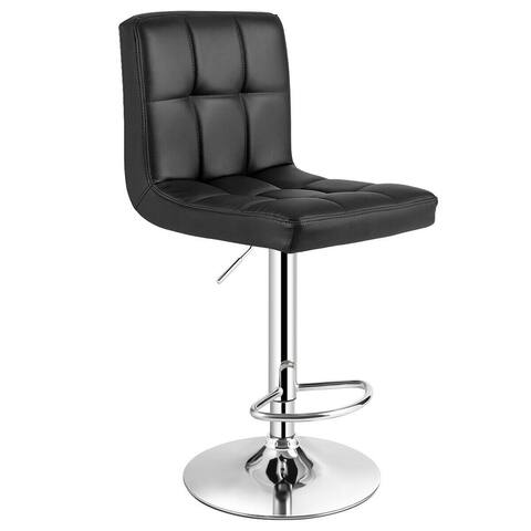 Adjustable Swivel Bar Stool with PU Leather - Black - 16" x 16" x 38"-46" (L x W x H)