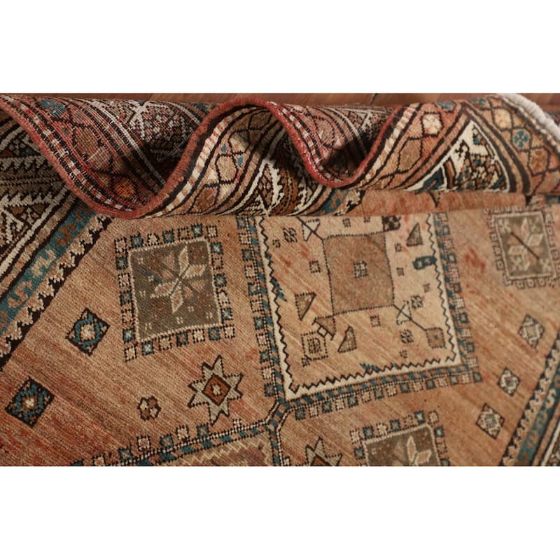 Geometric Heriz Persian Vintage Runner Rug Handmade Wool Carpet - 3'9"x 13'1"