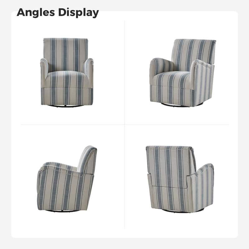 Pancy Traditional Swivel Armchair with Jacobean Strip Pattern by HOLALA HOME