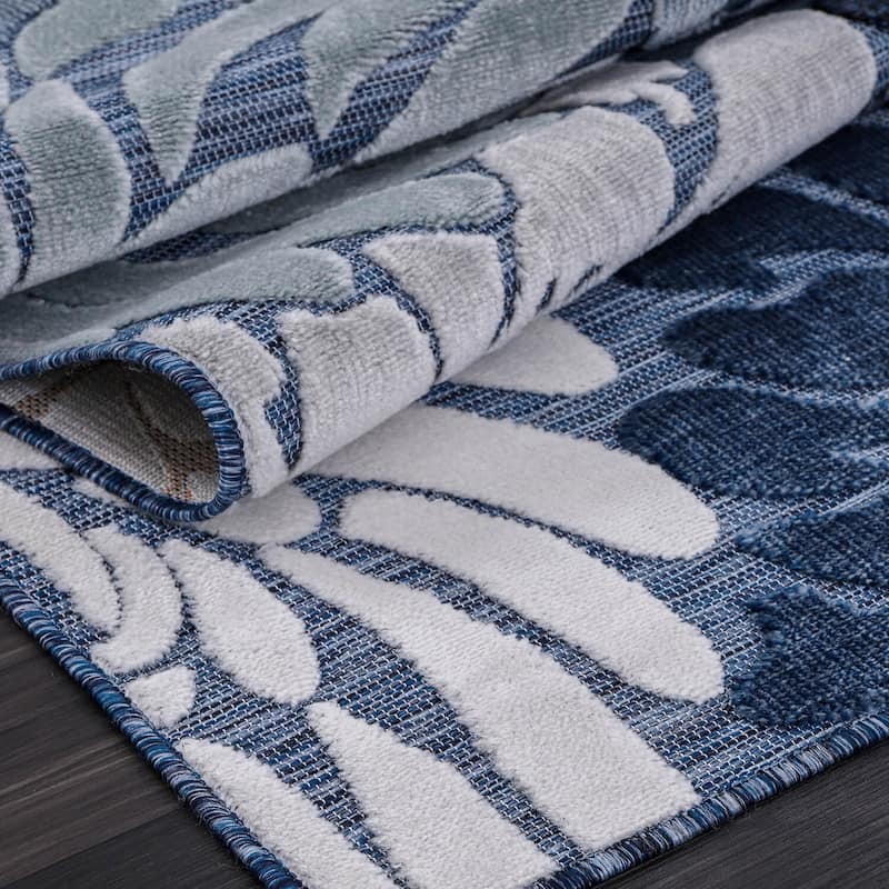 VILLADECOR Floral Indoor Outdoor Area Rug Low High Pile Rugs For Patio