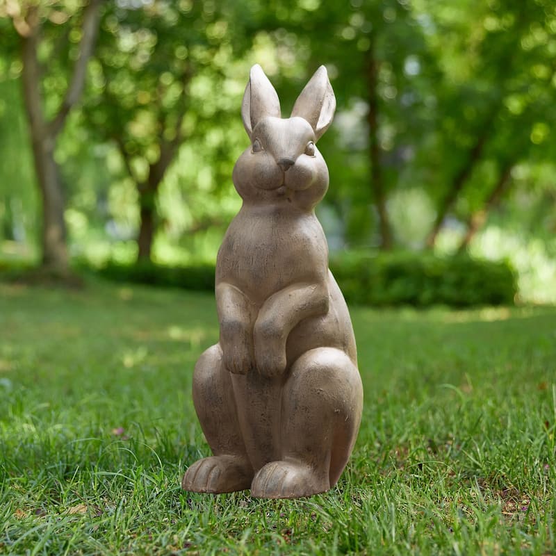 Glitzhome MgO Standing Rabbit Garden Yard Statue Bunny Figurines - Bronze-22.75"H