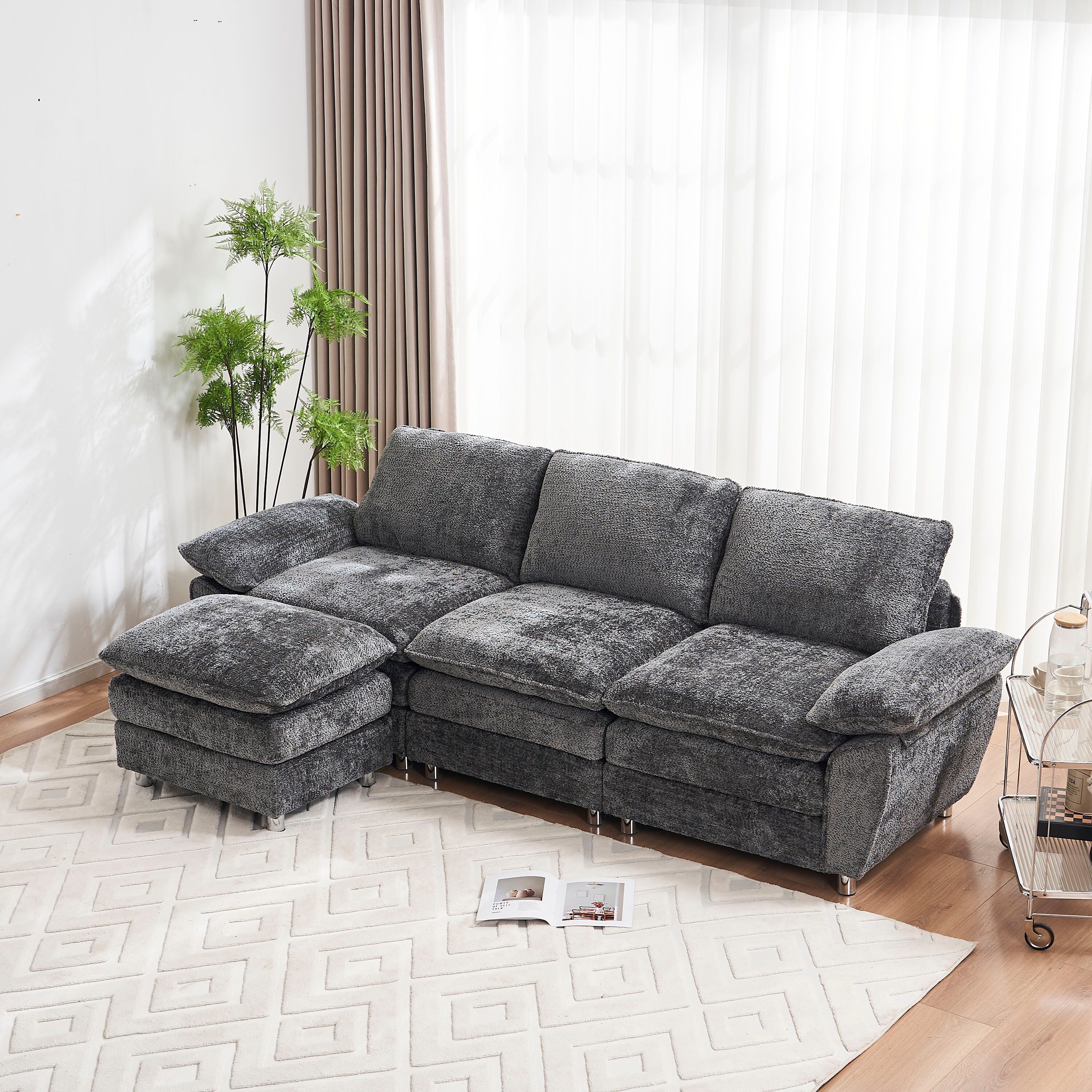 2 layer Upholstered Deep Seat Recliner Sofa L shape Sectional Sofa w Ottoman Chaise 3 Seat Dark Grey Couch w Soft Sofa Cover Bed Bath Beyond 40116425