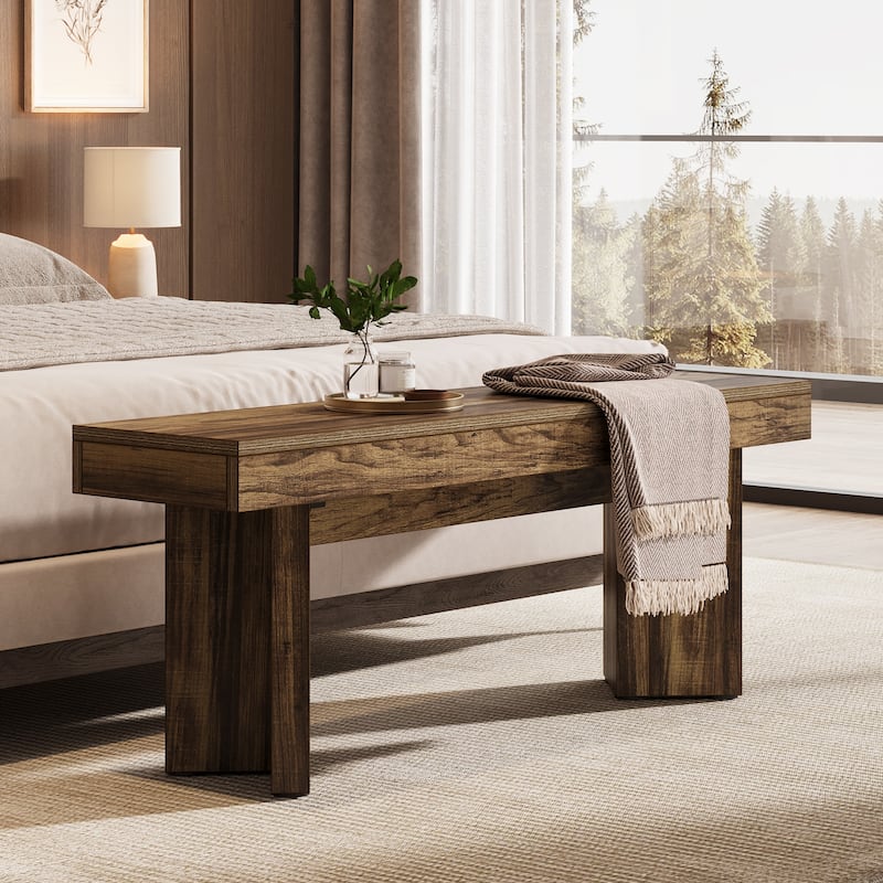 Wooden Farmhouse Indoor End of Bed Entryway Bench for Bedroom