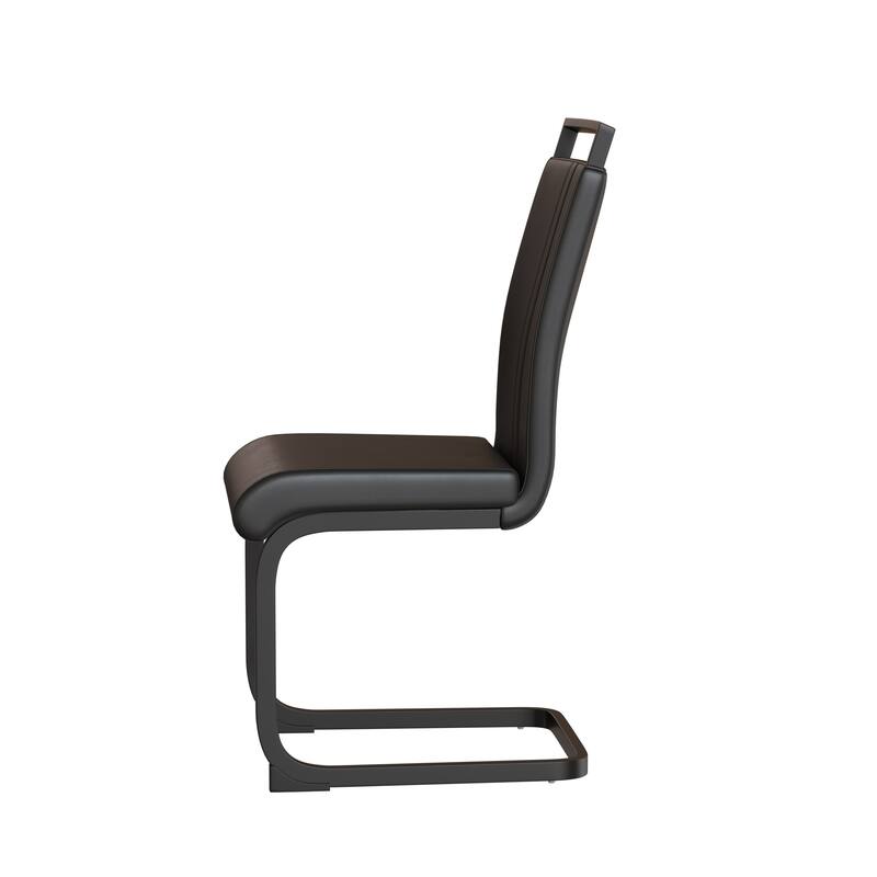 Modern Style Faux Leather High Back Dining Chairs Set of 2 with Black Metal Legs for Dining Room