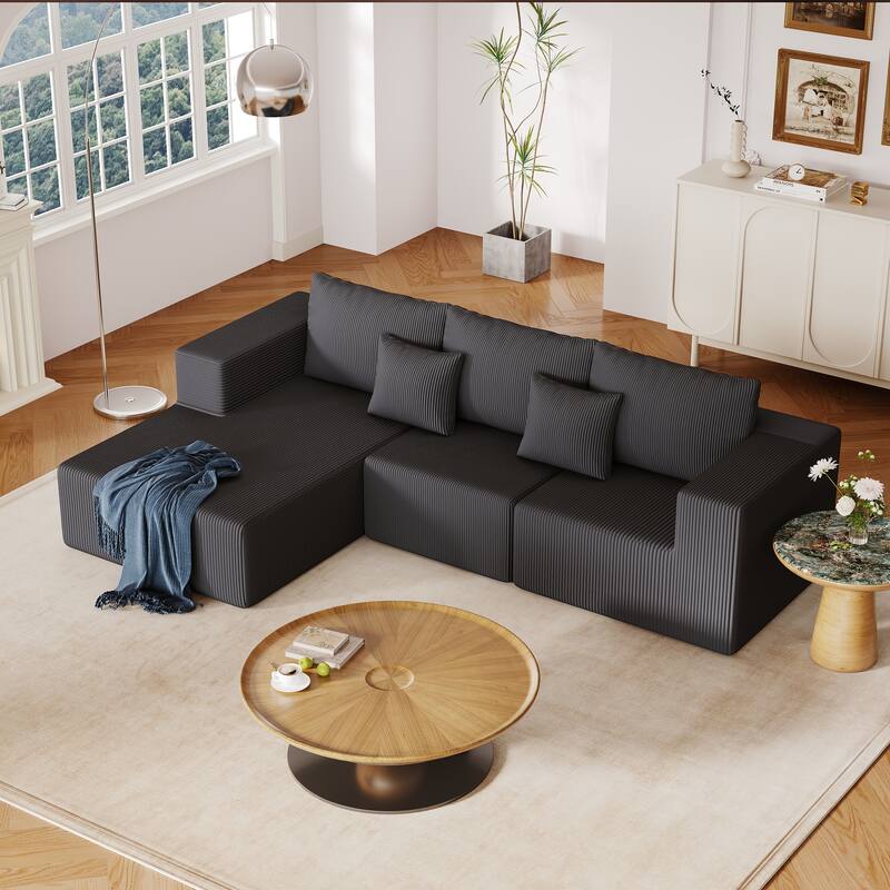 108.3" Corduroy L-Shaped Cloud Sectional Sofa with Chaise - DARK GREY